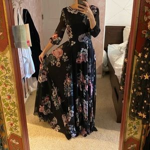 Woodstock black floral maxi with 3/4 sleeve
